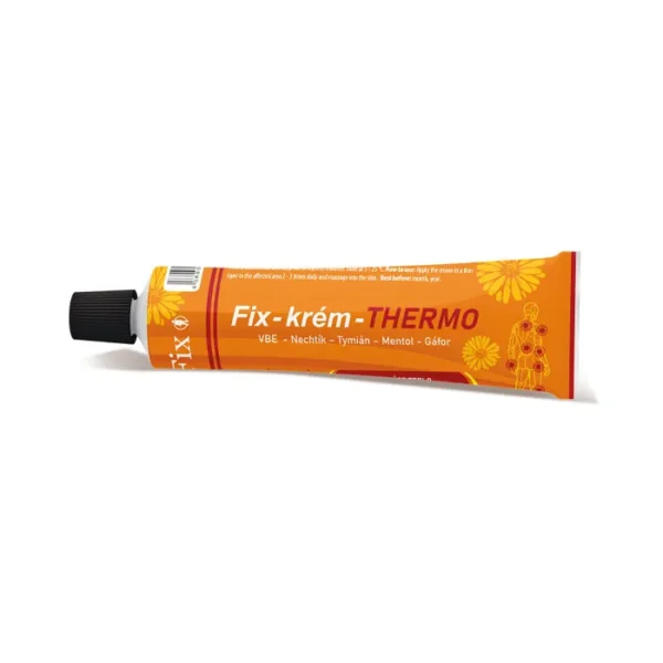 Fix-Creme-THERMO (84 g) ist eine hochwertige, wärmende Massagecreme mit Kampfer, Menthol, Vanillylbutylether sowie einem phytotherapeutischen Komplex aus Ringelblume und Thymian. Dank ihrer innovativen Drei-Phasen-Formel lindert sie sowohl unmittelbar als auch langfristig Muskel-, Gelenk- und Rückenschmerzen. Die Creme wärmt das Gewebe tiefenwirksam, fördert die Durchblutung, wirkt entzündungshemmend und verkürzt die Regenerationszeit nach Sport oder körperlicher Anstrengung.