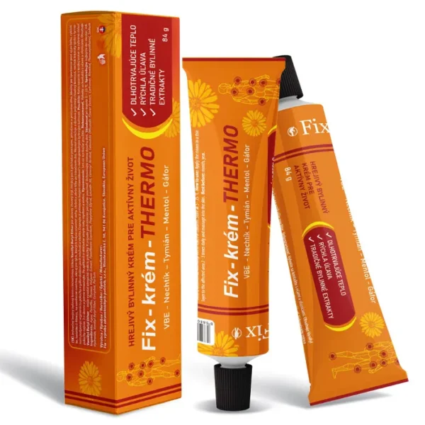 Fix-Creme-THERMO (84 g) ist eine hochwertige, wärmende Massagecreme mit Kampfer, Menthol, Vanillylbutylether sowie einem phytotherapeutischen Komplex aus Ringelblume und Thymian. Dank ihrer innovativen Drei-Phasen-Formel lindert sie sowohl unmittelbar als auch langfristig Muskel-, Gelenk- und Rückenschmerzen. Die Creme wärmt das Gewebe tiefenwirksam, fördert die Durchblutung, wirkt entzündungshemmend und verkürzt die Regenerationszeit nach Sport oder körperlicher Anstrengung.